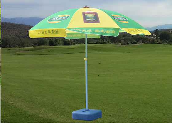 Green And Yellow Outdoor Advertising Umbrellas Metal Frame For