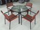 Steel K / D Glass Round Table And Plastic Wicker Chairs Dining Set 5